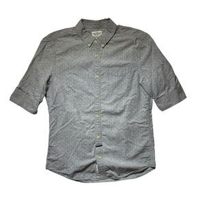 AllSaints  Midori 1/2 Sleeve Gray White Dot Japan‎ Shuttle Woven Shirt Sz Small